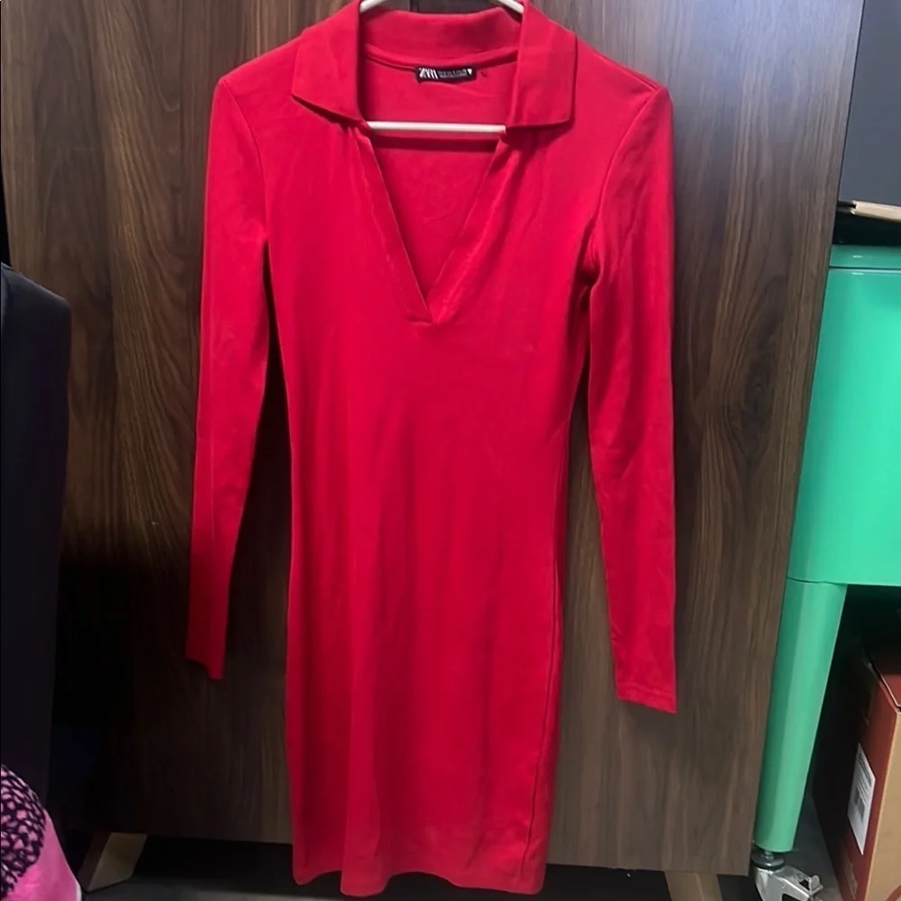 Zara Red Long Sleeve Dress - Picture 3 of 6